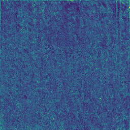 Uncertainty map: high ensemble spread across the wood grain, coloured dark purple to yellow